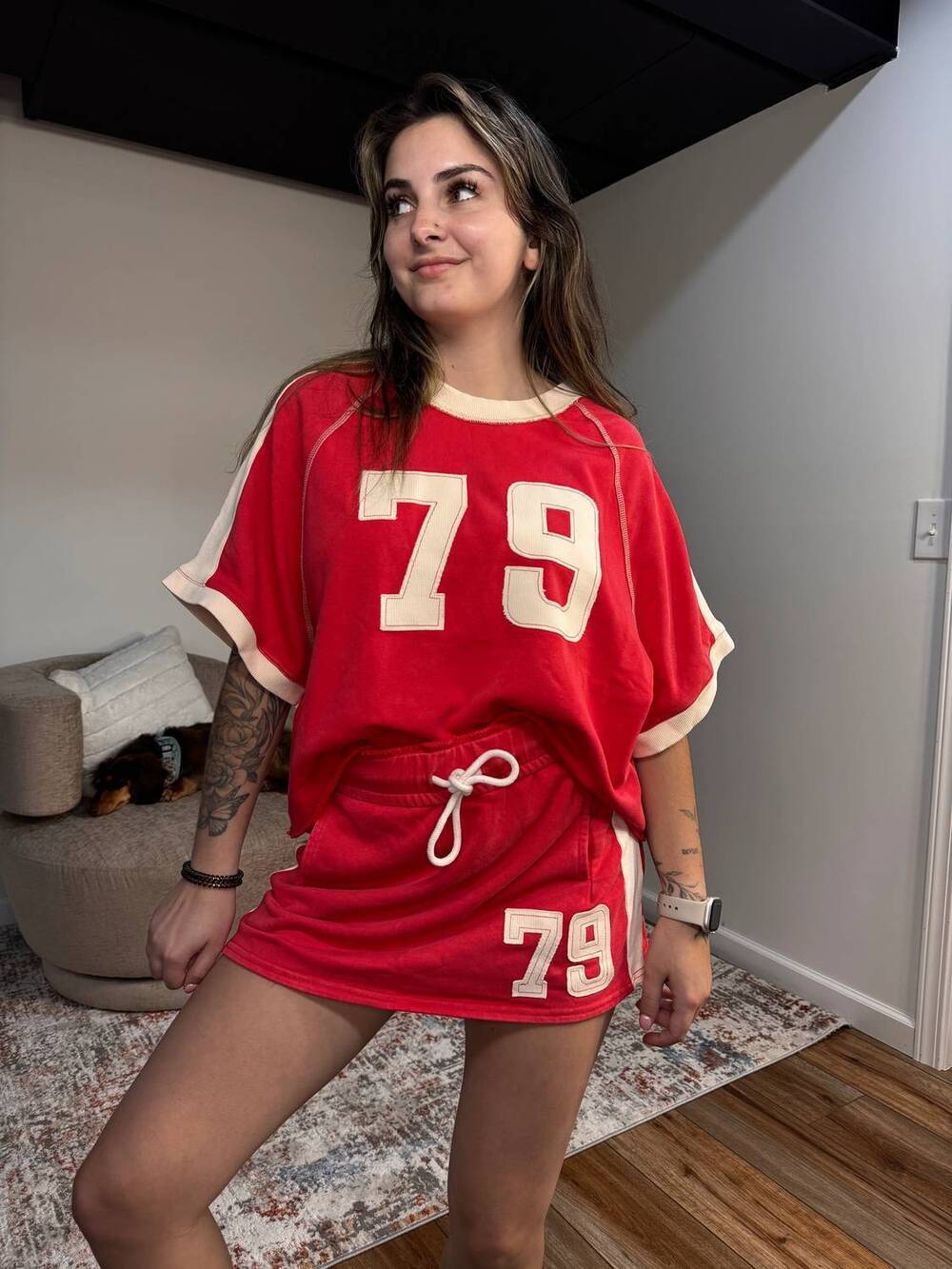 NEW EE:SOME bella gameday boxy tee in red